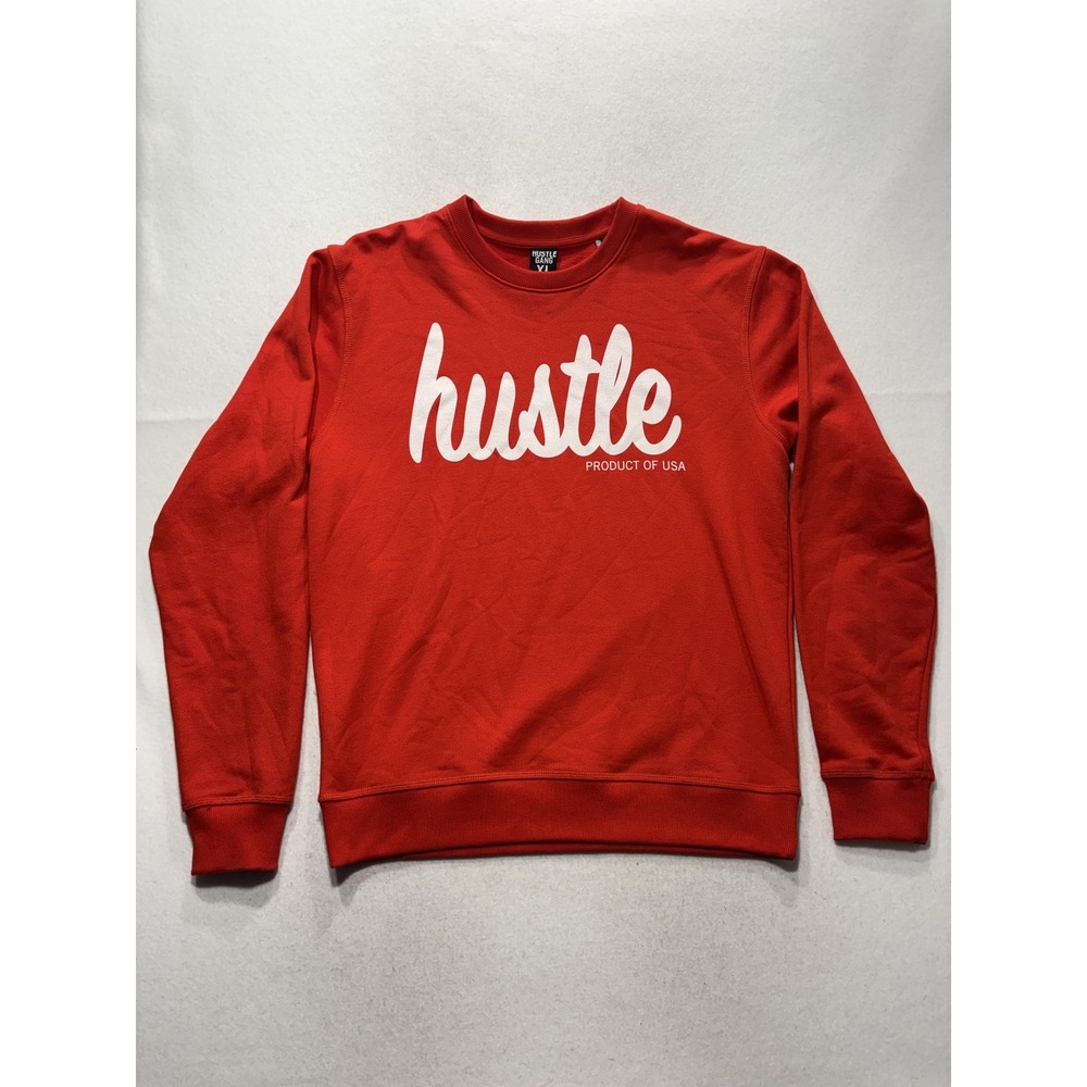 Hustle Gang Sweatshirt Mens XL Red Fleece Crew Neck Hustle Logo Pullover Hip Hop